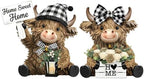 2 Pcs Farmhouse Highland Cow Figurines, Home Sweet Home Decor by Burbell