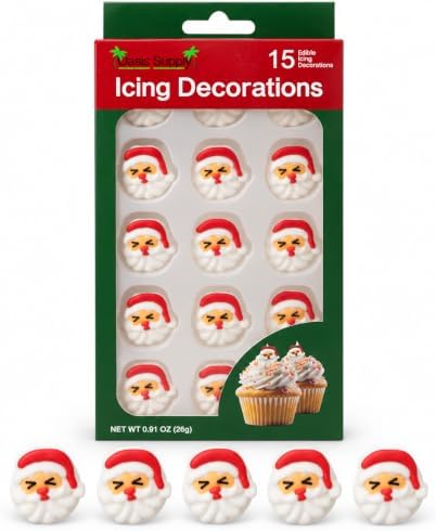 Oasis Supply Christmas Santa Face Edible Icing Decorations – 15 Count – Holiday Cake & Cupcake Toppers for Cookies, Cakes, Cupcakes & Desserts by OasisSupply