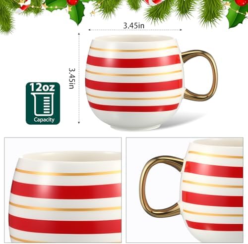 Jinei 6 Pcs Christmas Mug Set Christmas Ball Coffee Mug, Gold,Red, Retro - Image 3