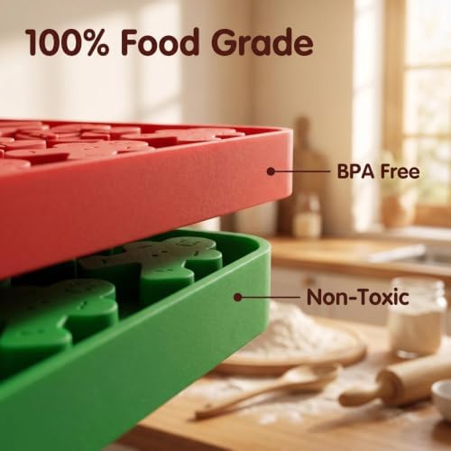 2Pcs Christmas Silicone Molds - 144-Cavity Mini Christmas Candy Molds with Gingerbread Man Santa Claus molds for Chocolate Candy Fondant CupcakeGummy Mold for Baking - Image 4