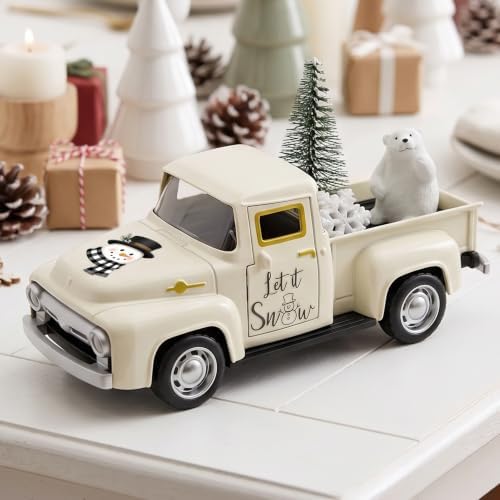 Snowman Truck Decor, Beige Christmas Pickup with Polar Bear Snowflakes - Image 2
