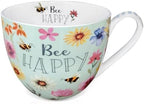 20 oz Bees & Flowers Coffee Hug Mug,“Be Happy” Designed to Spread Joy, Premium Bone China, Best Gifts for Mom Women Mothers Day, Designed in England by Harvest Green Studio by MFoffice