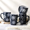 Bokon 4 Pcs Snowflake Ceramic Mug Gifts Set 12 oz Dark Blue by Bokon