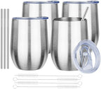 MEZMUT 12oz Insulated Wine Tumbler Glass Bulk with Lid(Silver,4 Pack) by MEZMUT