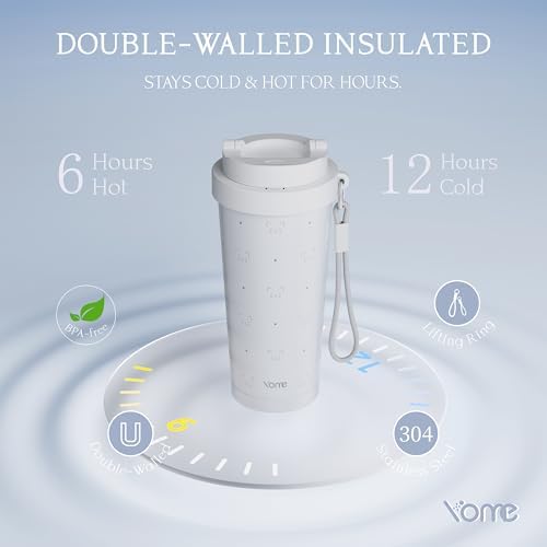 YOME 17oz Serene Cat Grey Ceramic Lined Insulated Coffee Mug with Infuser for Women Gift | One-handed Pop Open Lid | Stainless Steel |Keep Drinks Cold and Hot| 100% Leak Proof - Image 6