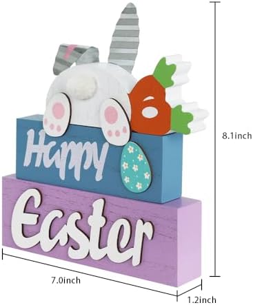 Easter Decorations, MEETYAMOR 3-Layered Easter Bunny with Carrots Farmhouse Wood Block Easter Decor, Happy Easter Sign Easter Egg Design Easter Decorations Indoor for Home, Living Room, Tables, Mantel - Image 2