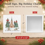 Christmas Decorations, Christian Christmas Decorations Indoor, Coquette Bow Xmas Tree Church Sign Gift for Women Friends, Rustic Wooden Box Sign for Home Office Bedroom Desk Decor 5x5 Inches - Image 2