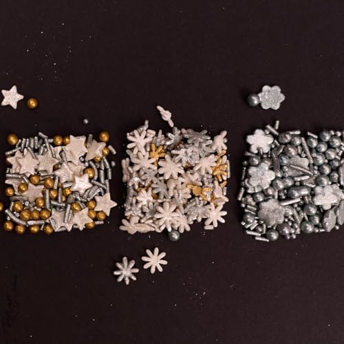 Confect Christmas Sprinkles | Grey, Gold & White Mix | Edible Star, Pearl & Flower Shaped Sprinkles | Elegant Holiday Cake & Cupcake Decorations- 5 Oz - Image 7