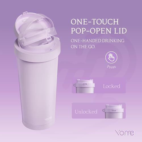 YOME 17oz Light Purple Ceramic Lined Insulated Coffee Mug with Infuser for Women Gift | One-handed Pop Open Lid | Stainless Steel |Keep Drinks Cold and Hot| 100% Leak Proof - Image 5