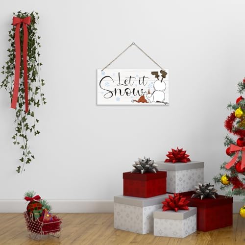 Let it Snow Sign, Christmas Hanging Wood Sign, Winter Decorative Wall Signs, Rustic Winter Wooden Door Signs, Farmhouse Outdoor Wood Christmas Decor, Xmas Wall Alt 6x12 Inches - Image 4