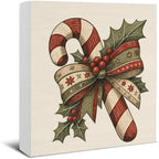 Vintage Christmas Decorations, Candy Cane Wooden Sign Home Decor by EUDOSI