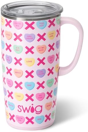 Swig Life 22oz Travel Mug, Insulated Tumbler with Handle and Lid, Cup Holder Friendly, Dishwasher Safe, Stainless Steel, Travel Coffee Cup, Insulated Mug with Lid (Be Mine) by SwigLife