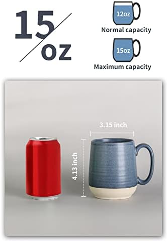 HASENSE Ceramic Large Coffee Mugs Set of 4-15 Ounce Porcelain Coffee Cups Set with Handle Perfect for Tea, Cocoa, Latte, Milk and Cappuccino, Modern Tea Cups Set for Man and Woman, Dark Blue - Image 3
