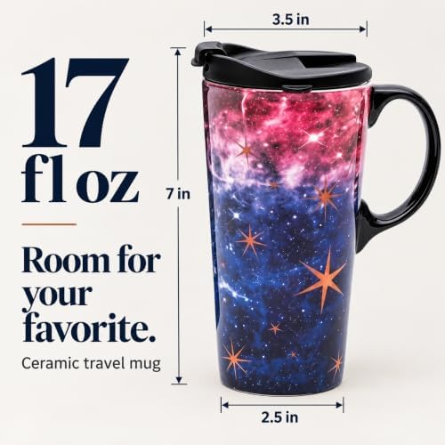 Topadorn 17oz Ceramic Travel Mug with Lid, Galaxy Nebula Space Coffee Mug - Image 2