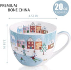 Christmas Skating Mug - 20 oz Bone China Winter Coffee Mugs with Snowy Village, Perfect Holiday and Birthday Gifts for Friends and Family - Designed in England by Harvest Green Studio - Image 2