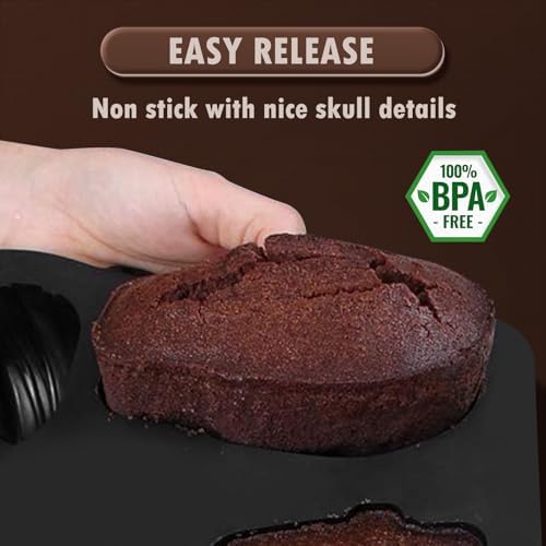 HKNMTT Halloween Silicone Molds for Baking Extra large, 6 Cavities 3D Skull Cake Pizza Soap Pan Molds, Nonstick Halloween Skeleton Mold for Ice Cupcake - Image 4