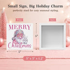 Pink Christmas Decor, Christmas Decorations Indoor, Sunglasses Claus Blowing Bubble Sign Gift for Women Friends, Rustic Wooden Box Sign for Home Office Bedroom Desk Decor 5x5 Inches - Image 2