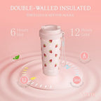 YOME 17oz Strawberry Pink Ceramic Lined Insulated Coffee Mug with Infuser for Women Gift | One-handed Pop Open Lid | Stainless Steel |Keep Drinks Cold and Hot| 100% Leak Proof - Image 6