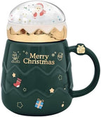 17.6 oz Christmas Mug with Winter Snow Globes Lid Decorations, Large Cute Festive Ceramic Coffee Cup, Winter Xmas Holiday Birthday Tabletop Drinkware Gifts for Adults Kids Men Women (Green) by Peclek