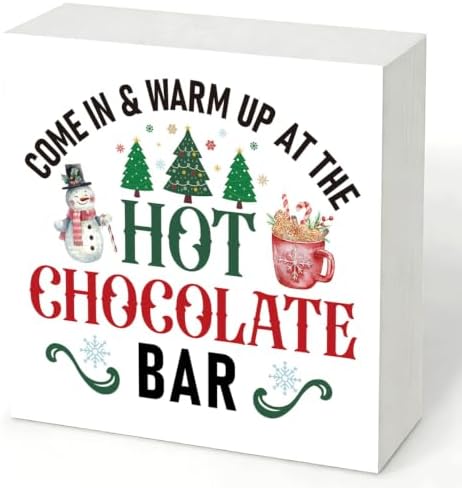 Hot Chocolate Bar Sign, Christmas Coffee Station Wood Box Decor for Shelf by Unknown