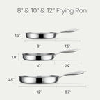 CAROTE 3-Piece Tri-Ply Stainless Steel Frying Pan Set, Skillet Set 8"/10"/12" - Image 2