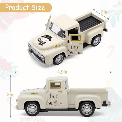 Snowman Truck Decor, Beige Christmas Pickup with Polar Bear Snowflakes - Image 3