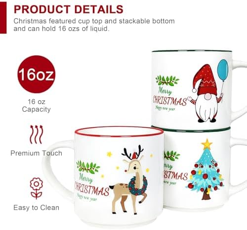 QIKSION Christmas Coffee Mugs Set of 6, 14oz Hot Chocolate Mugs, Cocoa Ceramic Mug, Perfect for Holiday Gifts - Image 5