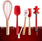 Christmas Baking Supplies, Mini Kitchen Utensils Set – 5 Piece Small Cooking Set with Whisk,Spatula,Pastry Brush,Spoon & Cookie Tongs – Festive Red Mini Baking Set Gift for Holiday Family Fun by HEFILD
