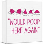 Christmas Bathroom Decor, Funny Pink Christmas Decorations, Santa Hat Bathroom Table Decoration Would Poop Here Again Wooden Box Sign, Home Shelf Desk Decor for Toilet 5x5 Inches by Unknown