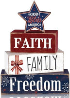 Moucuny 4 Pcs Patriotic Wooden Block Sign July 4th Table Star Decor by Moucuny