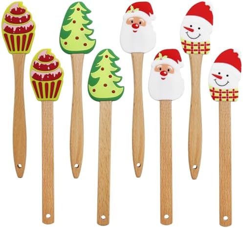 8PC Christmas Silicone Spatula Set - Santa Design Wood Handle by Hoypeyfiy