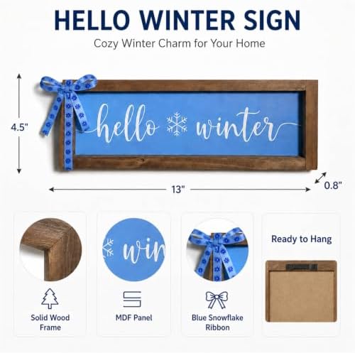Hello Winter Sign, Shelf, Tabletop, Wall Decor Art for Indoor - Image 2