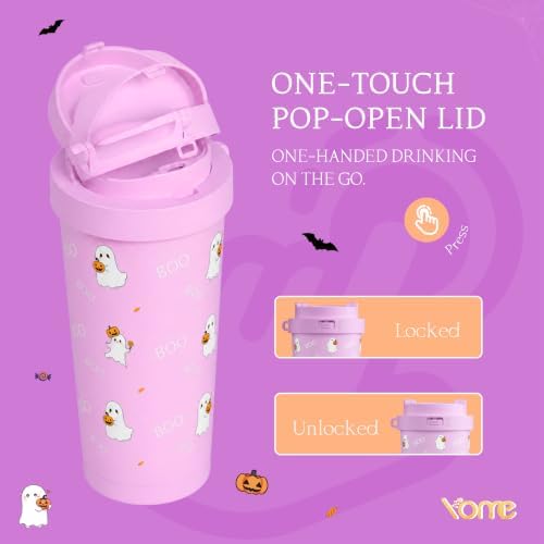 YOME 17oz Halloween Ceramic Lined Insulated Coffee Mug with Infuser for Women Gift | One-handed Pop Open Lid | Stainless Steel |Keep Drinks Cold and Hot| 100% Leak Proof - Image 5