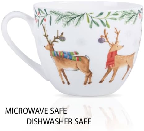 Christmas Reindeer Mug – 20oz Bone China Coffee Tea Hug Mug with Happy Holidays Inside, Perfect Christmas or Any Holiday Gift for Women & Men – Designed in England by Harvest Green Studio - Image 4