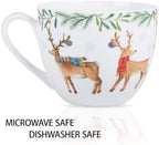 Christmas Reindeer Mug – 20oz Bone China Coffee Tea Hug Mug with Happy Holidays Inside, Perfect Christmas or Any Holiday Gift for Women & Men – Designed in England by Harvest Green Studio - Image 4