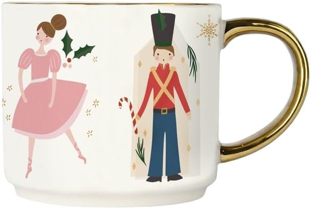 Sweet Water Decor Nutcracker Coffee Mug, 14oz China Christmas Mug with Gold Handle, Large Holiday Winter Cup for Coffee, Tea & Hot Chocolate, Stocking Stuffer Gifts for Women by SweetWaterDecor