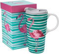 Topadorn 17oz Ceramic Travel Mug with Lid, Flamingo Coffee Mug with Handle by Topadorn