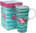 Topadorn 17oz Ceramic Travel Mug with Lid, Flamingo Coffee Mug with Handle by Topadorn