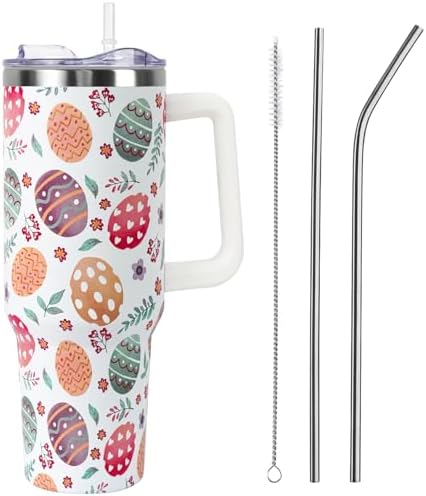 Easter Tumbler with Handle and Straw Lid 40 oz,Cute Easter Spring Gift for Women Men Eggs Floral Vacuum Insulated Leak Proof Stainless Steel Coffee Cup Mug by Unknown