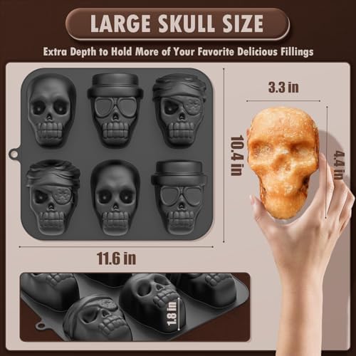HKNMTT Halloween Silicone Molds for Baking Extra large, 6 Cavities 3D Skull Cake Pizza Soap Pan Molds, Nonstick Halloween Skeleton Mold for Ice Cupcake - Image 3