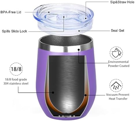 MEZMUT 12oz Insulated Wine Tumbler with Lid Wine Glass Cup(Purple,1) - Image 6