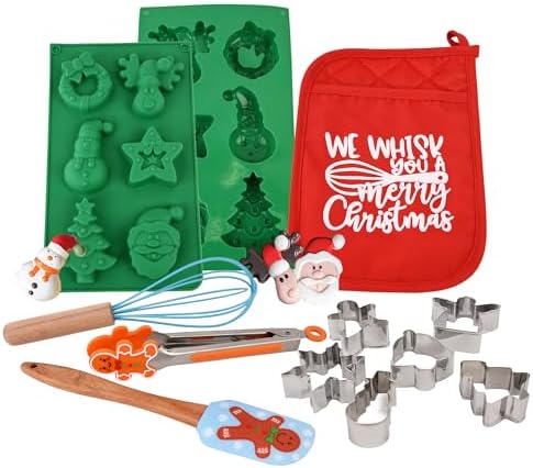 Christmas Baking Set – Santa Claus, Snowman, and Christmas Tree Shaped Cookie Cutters and Baking Tools – Family Kitchen Kit – Durable Materials and Ergonomic Design – Christmas Kitchen Utensils by CNLR