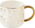 Sweet Water Decor Gold Bows Mug, 14oz Fine Bone China Coquette Tea Cup for Hot & Cold Drinks, Cute Coffee Mug with Golden Bow Patterned Design, Gold Handle & Rim, Gifts for Women by SweetWaterDecor