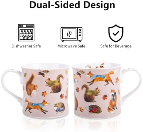 Fall Animal Coffee Mug, 12oz Ceramic Autumn Mug with Woodland Fox, Squirrel & Hedgehog in Scarves & Leaves, Cozy Fall Gift for Nature Lovers, Designed in England by Harvest Green Studio - Image 5
