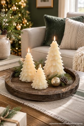 Hanobe Round Wooden Candle Holder Trays for Coffee Table, Distressed Finish - Image 6