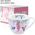 Spring Hummingbird Hug Mug - 20oz Pink Bone China Coffee Tea Mug with Floral Vine & Fluttering Hummingbirds, Thoughtful Gifts for Mom Women Mothers Day, Designed in England by Harvest Green Studio - Image 3