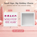 Christmas Bathroom Decor, Funny Pink Christmas Decorations, Santa Hat Bathroom Table Decoration Would Poop Here Again Wooden Box Sign, Home Shelf Desk Decor for Toilet 5x5 Inches - Image 2