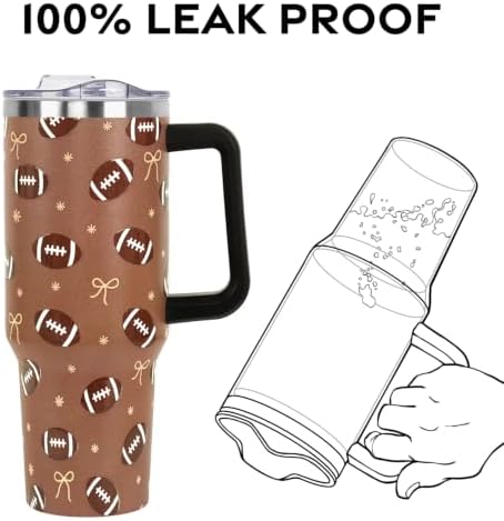 Fall Thanksgiving Tumbler with Lid and Straw 40oz, Cute Football Bows & Snowflakes Vacuum Insulated Leak Proof Stainless Steel Coffee Cup for Game Day, Farmhouse Accessories Gift for Women Girls - Image 5