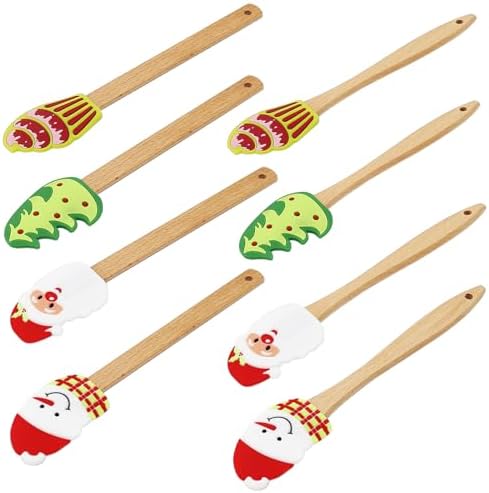 8PC Christmas Silicone Spatula Set - Santa Design Wood Handle - Image 2