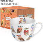 Cute Autumn Owls Coffee Mug, 20 oz Bone China Mugs with Charming Owls in Color Scarves and Hats, Perfect Brithday and Christmas Gift for Bird Enthusiasts, Designed in England by Harvest Green Studio - Image 3